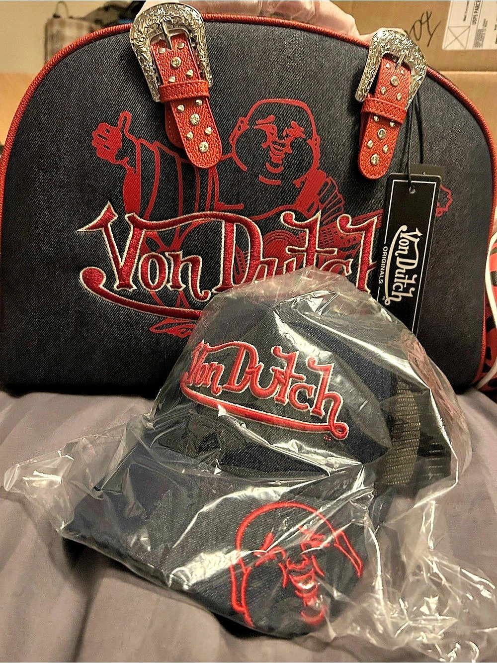 Von Dutch x True Religion Bowling Bag Black & Red NWT With Matching Hat.
